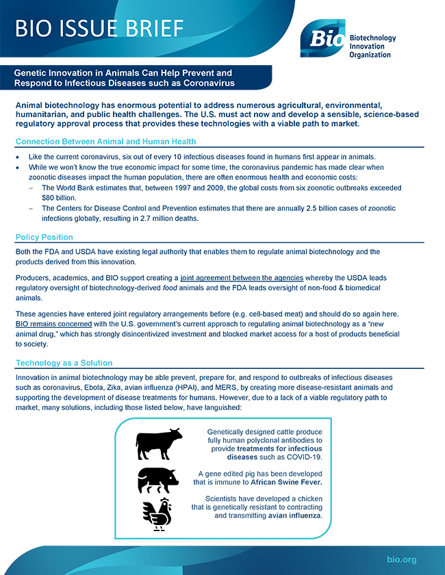 Genetic Innovation in Animals Can Help Prevent and Respond to Infectious Diseases such as Coronavirus